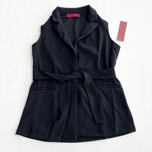 New LOVE SCARLETT Black Belted Longline Sleeveless Blazer Vest Waist Tie SIZE S